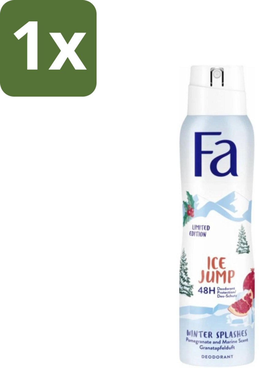 1 x Fa - Deodorant Spray - Winter Splashes Ice Jump - Koel - 48 uur Bescherming - 150 ml - Deodorant Spray - Winter Splashes Ice Jump - 48 Uur Bescherming - Koel - Fris