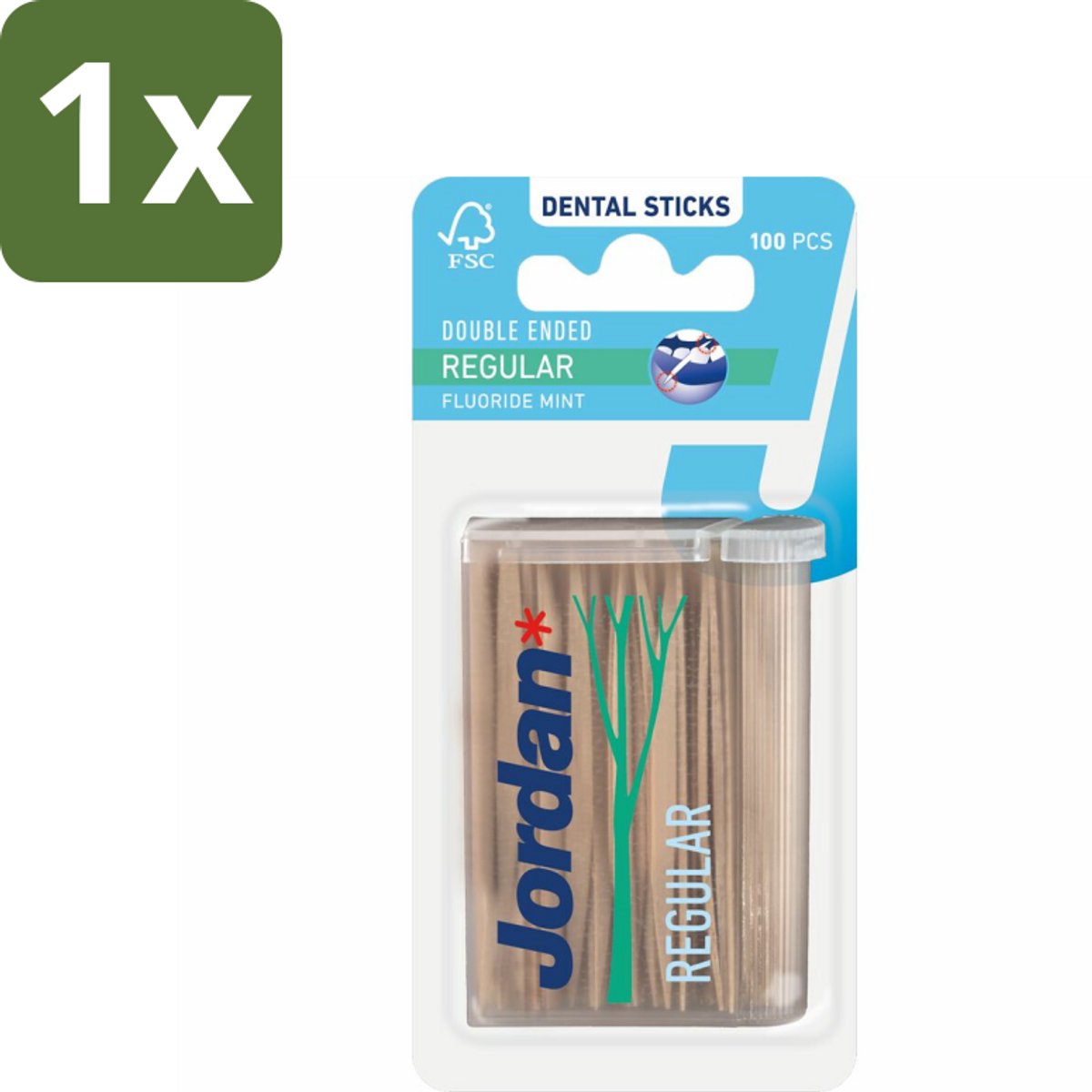 1 x Jordan Tandenstokers Double Ended Regular 100 stuks per verpakking - Tandenstokers - Tandenstokers Dubbelzijdig - Tandenstokers Met Fluoride - Tandenstokers Mintsmaak - Tandenstokers Tussen Tanden