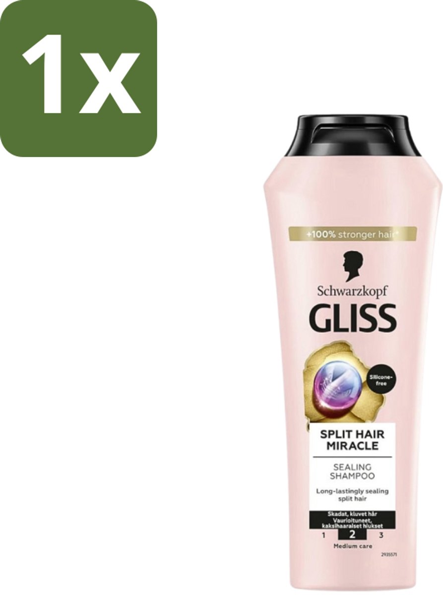 1 x Gliss-Kur - Shampoo - Split Hair Miracle - Herstelt Gespleten Haarpunten - 400 ml - Gespleten Haarpunten - Haar Herstel - Haar Versterken - Hydrolyzed Keratine - Vitamine E