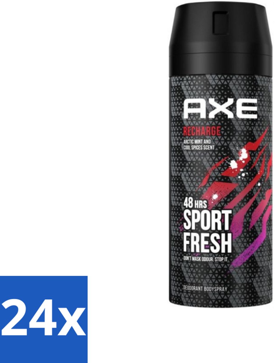 Axe - Deodorant Bodyspray - 48hrs Sport Fresh - Recharge - Arctic Mint & Cool Spices - 150 ml - Voordeelverpakking - 24 stuks