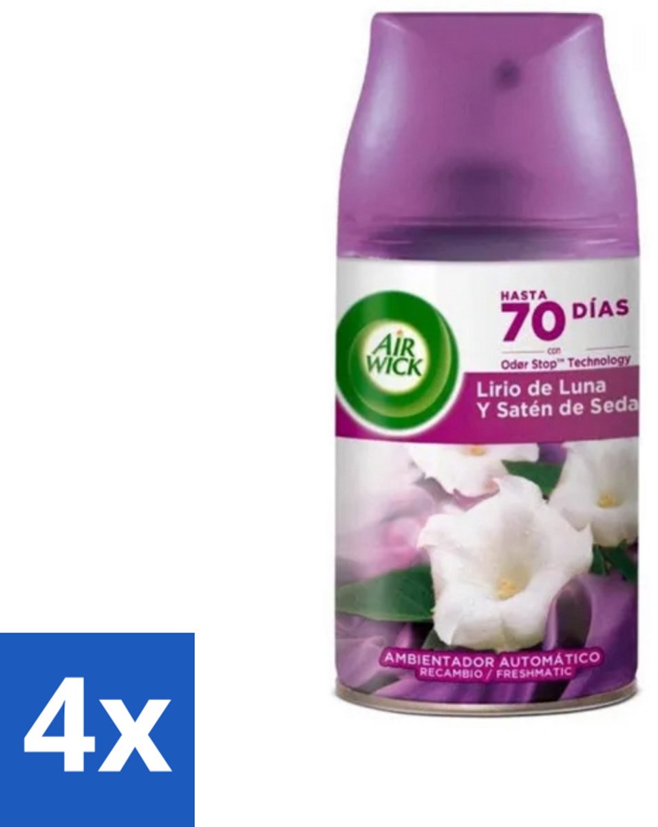 4 x Air Wick - Luchtverfrisser Navulling - Maan Lelie - Automatische Spray - 250 ml - Maanlelie - Geur - Essentiële Oliën - Geurverspreiding - Frisse Geur