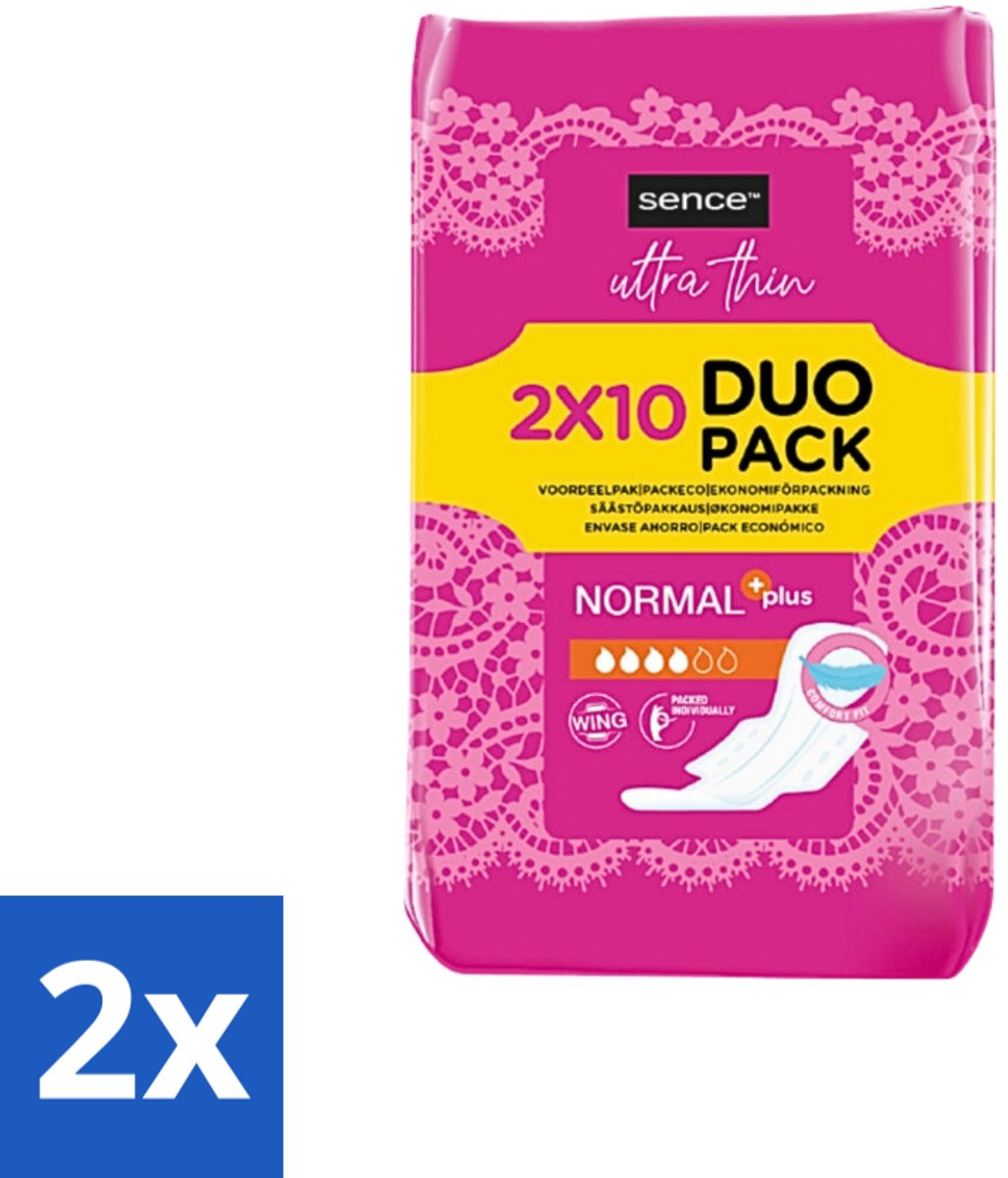 2 x Sence - Normaal - Maandverband - Zonder Vleugels - 2 x 10 Maandverbanden - Maandverband - Menstruatie - Normale Menstruatie - Discreet Maandverband - Zonder Vleugels