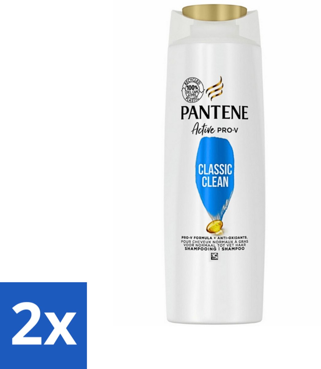 2 x Pantene - Shampoo - Classic Clean - Verfrissende Reiniging - Voor Normaal Haar - 225 ml - Pantene Classic Clean Shampoo - Verfrissende Reiniging - Normaal Haar - Pro-V Voedingsstoffen - Gezonde Glans