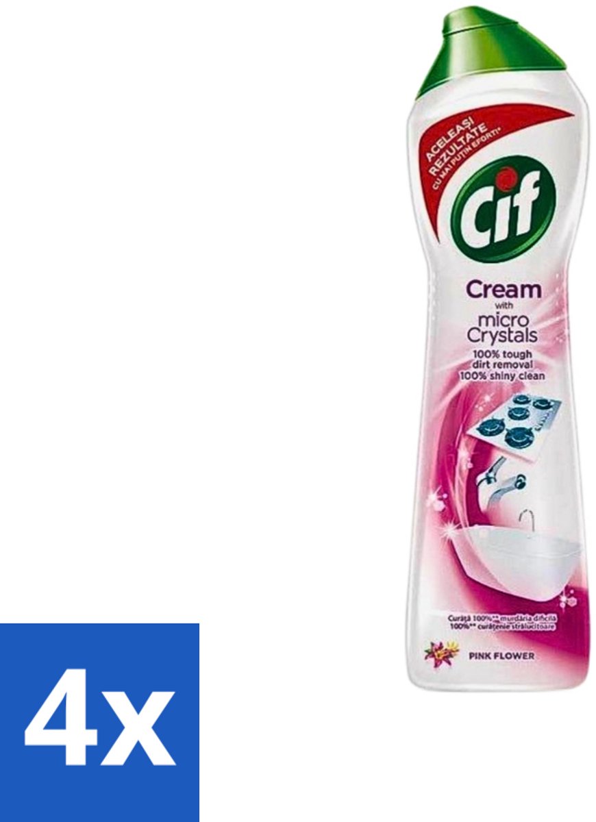 4 x Cif - Badkamer & Keuken - Schuurmiddel - Cream Pink Flower - 500ml - Cif Schuurmiddel - Schuurmiddel - Reinigingsmiddel - Vuil Verwijderen - Vet Verwijderen