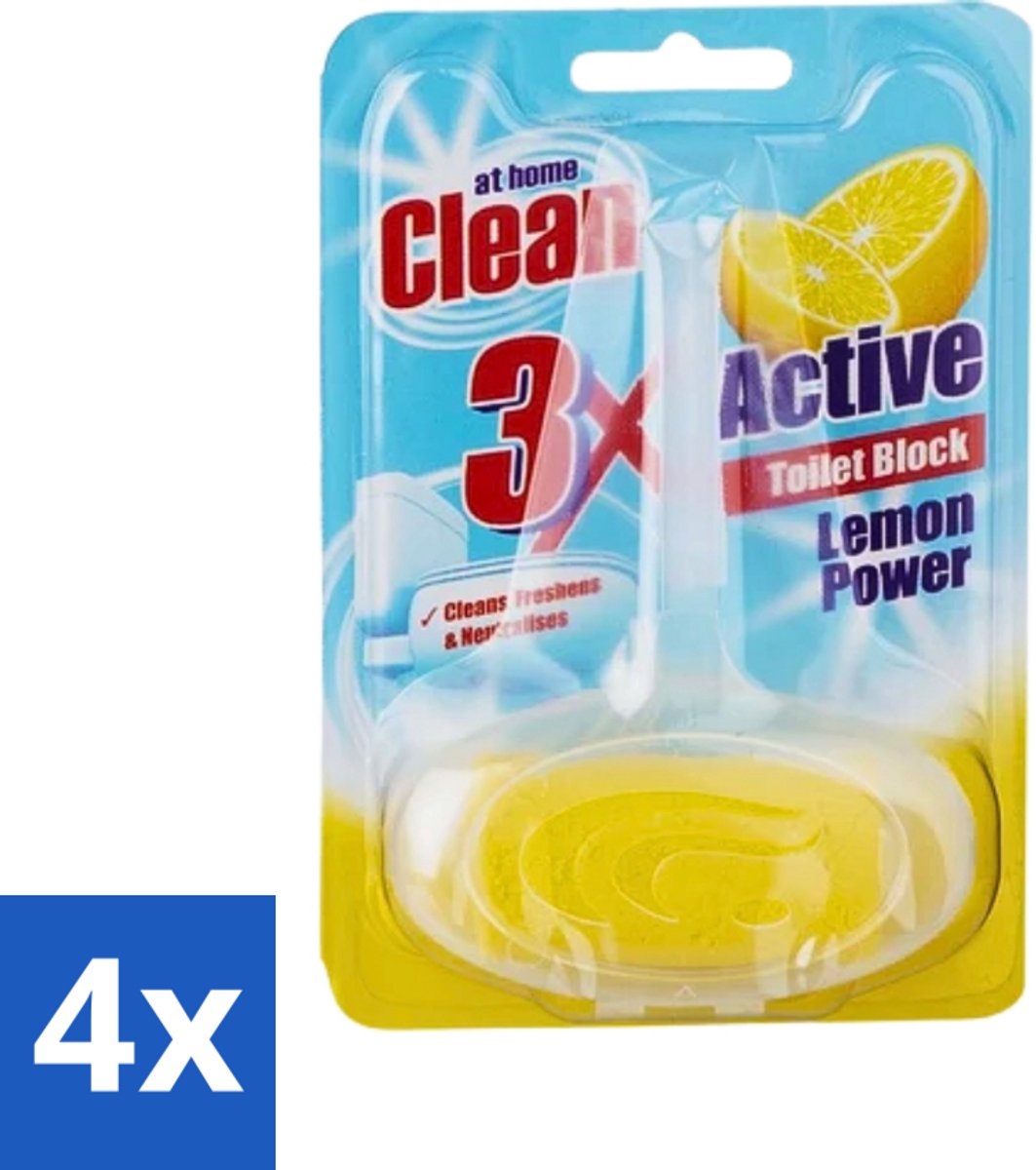 4 x At Home - Clean - Toiletblok - 3in1 Active - Lemon Power - Neutraliseert & Reinigt - 1 Blok - Toiletblok - Toilet Reinigen - Toilet Fris - Toilet Geuren Neutraliseren - Toilet Reinigingsblok