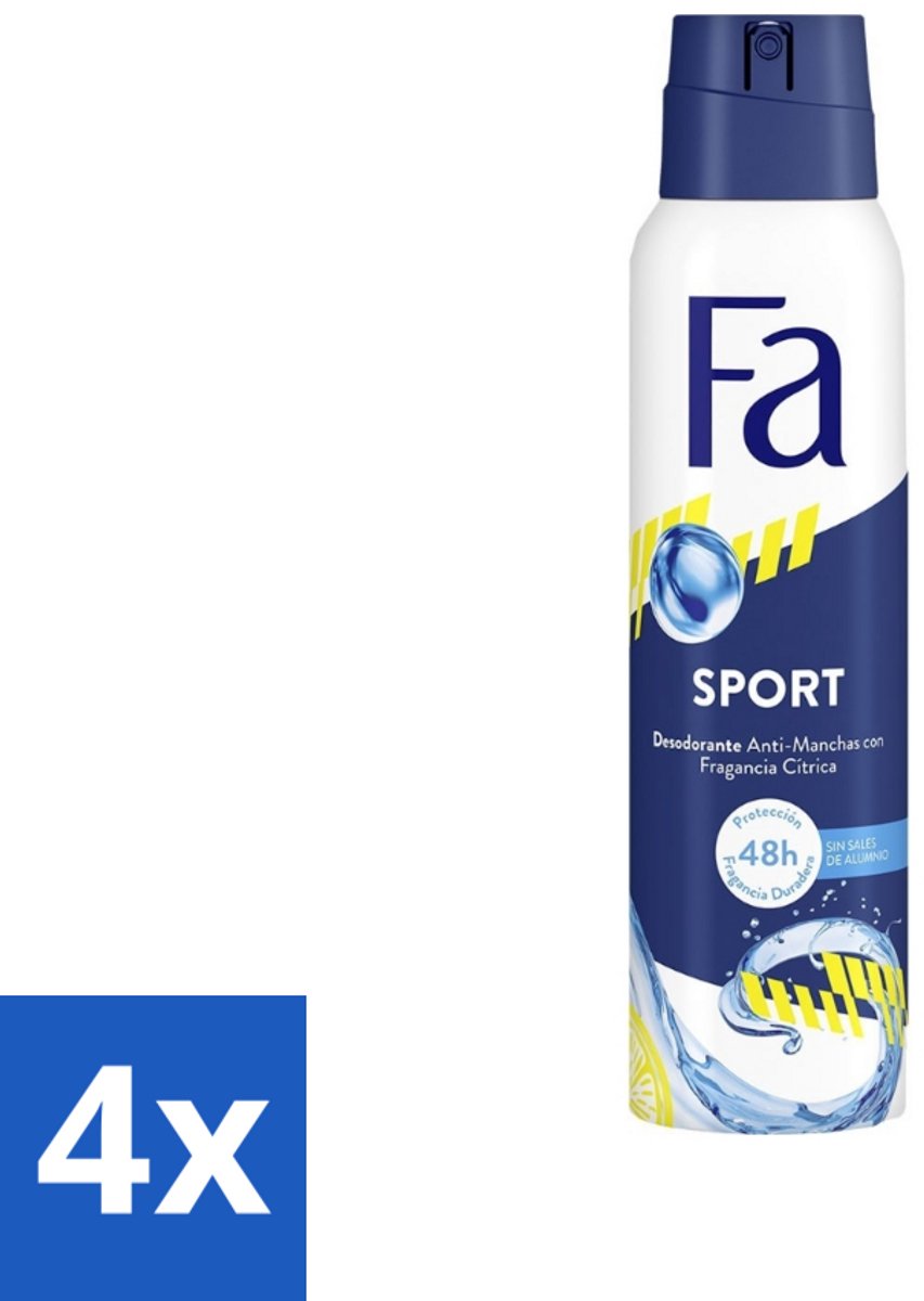4 x Fa - Deodorant Spray - Sport - Citroen - Tegen Vlekken - 48 uur Bescherming - 150 ml - Sport Deodorant - Citroen Deodorant - Anti Vlekken - 48 Uur Bescherming - Zweetgeur Bestrijding