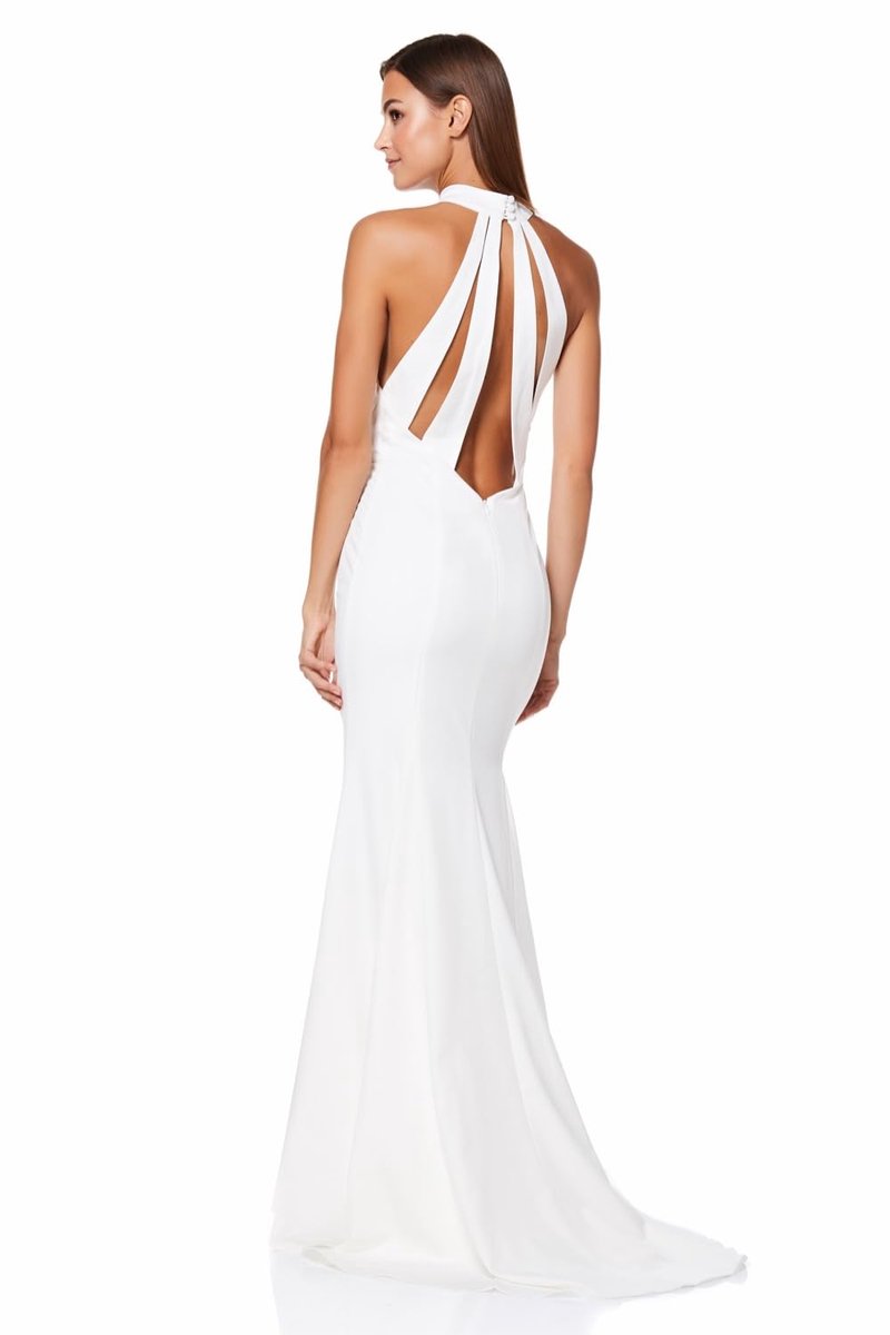 Cecily Halter Neck Maxi Dress with Back Strap Detail, Ivory, EU 46 - ShopVlot