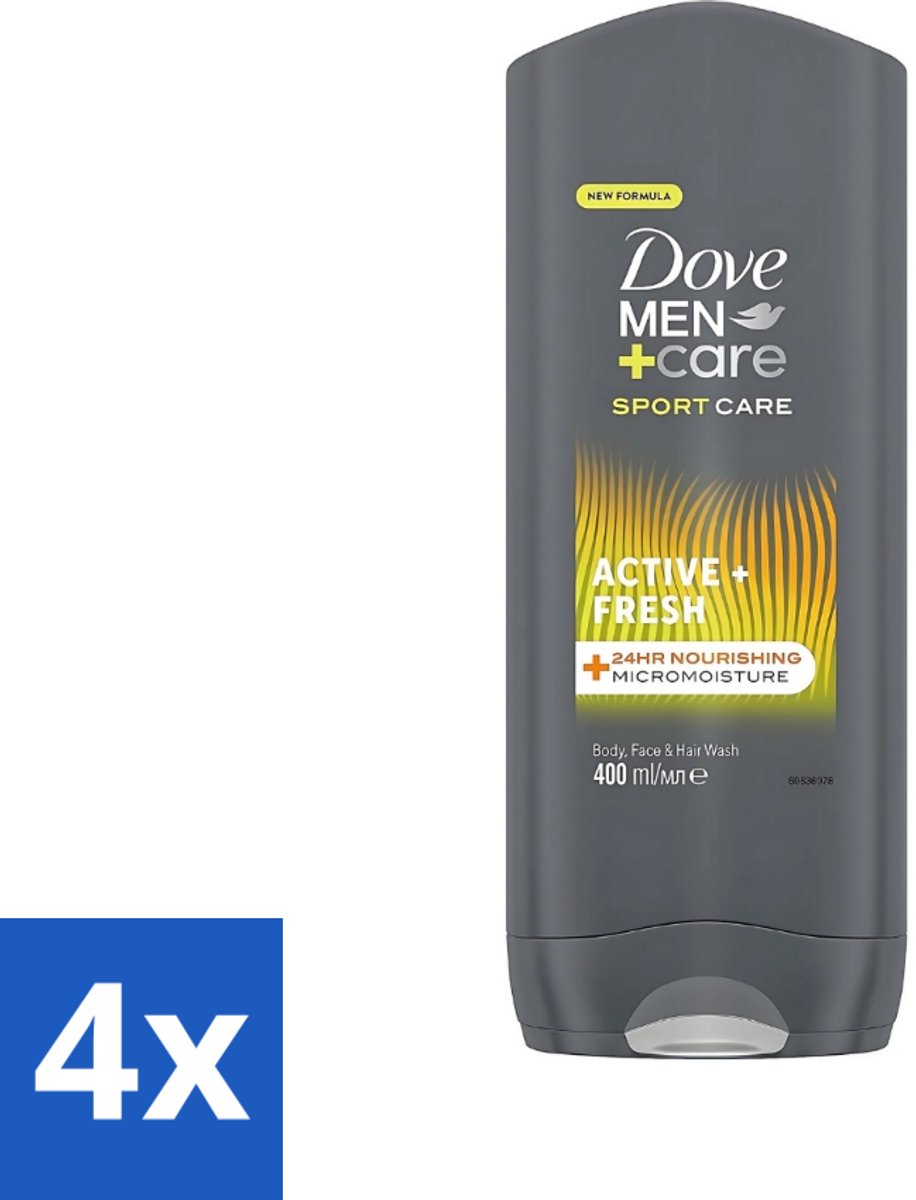 4 x Dove - Douchegel - Men+ Care Active Fresh - Verfrissend en langdurige bescherming - 400 ml - Douchegel - Frisse Geur - Actieve Mannen - Energie - Huid Reinigen