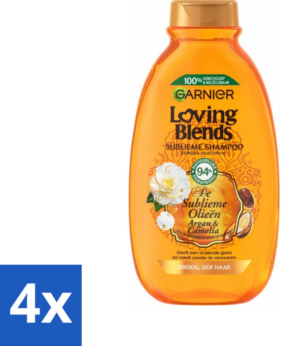 4 x Garnier Loving Blends Argan- en Cameliaolie Shampoo 300 ml - Droog Haar - Dof Haar - Haarvoeding - Haarherstel - Arganolie