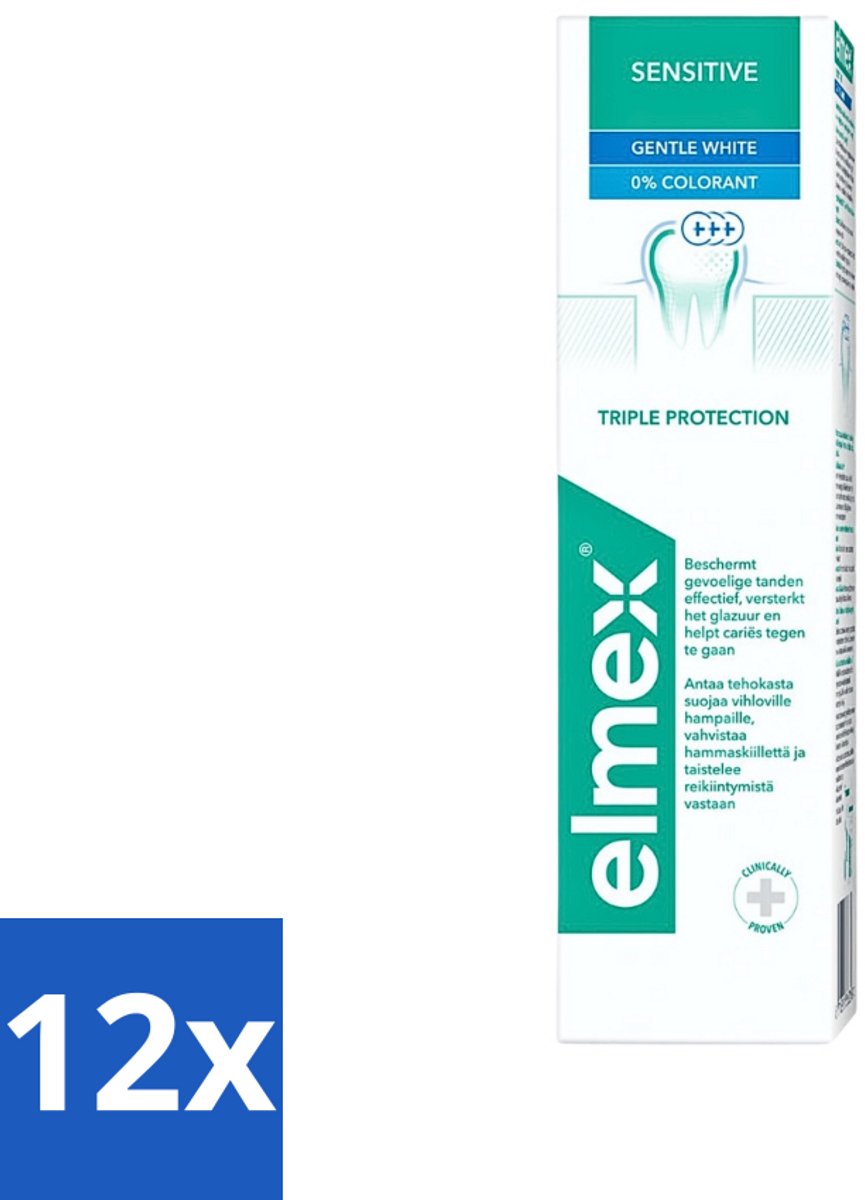 12 x Elmex - Tandpasta - Sensitive Whitening - Triple Protection - 75 ml - Gevoelige Tanden - Tandpasta - Mondgezondheid - Witte Glimlach - Bacteriënbestrijding