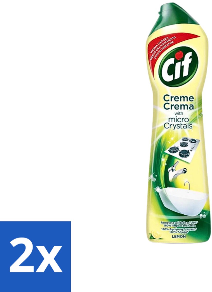 2 x Cif - Badkamer & Keuken - Schuurmiddel - Cream Lemon - 500 ml - Schoonmaakmiddel - Schuurmiddel - Vet Verwijderen - Kalkaanslag Verwijderen - Keuken Reinigen