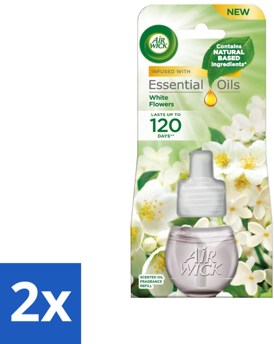 2 x Air Wick - Luchtverfrisser Navulling - Essentiële Oliën - Freesia & Jasmijn - Elektrische Geurverspreider - 20 ml - Air Wick Geurverspreider - Freesia En Jasmijn Geur - Essentiële Oliën Navulling - Elektrische Geurverspreider - Bloemige Geur