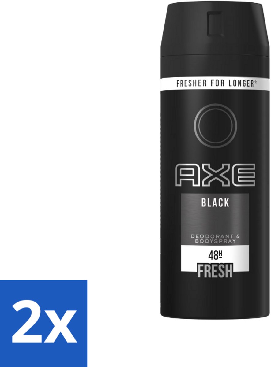 2 x Axe Deodorant Bodyspray Black 150 ml - Axe Deo Black Spray - Anti-transpirant - Zweetgeur - Bodyspray - Sandelhout Geur