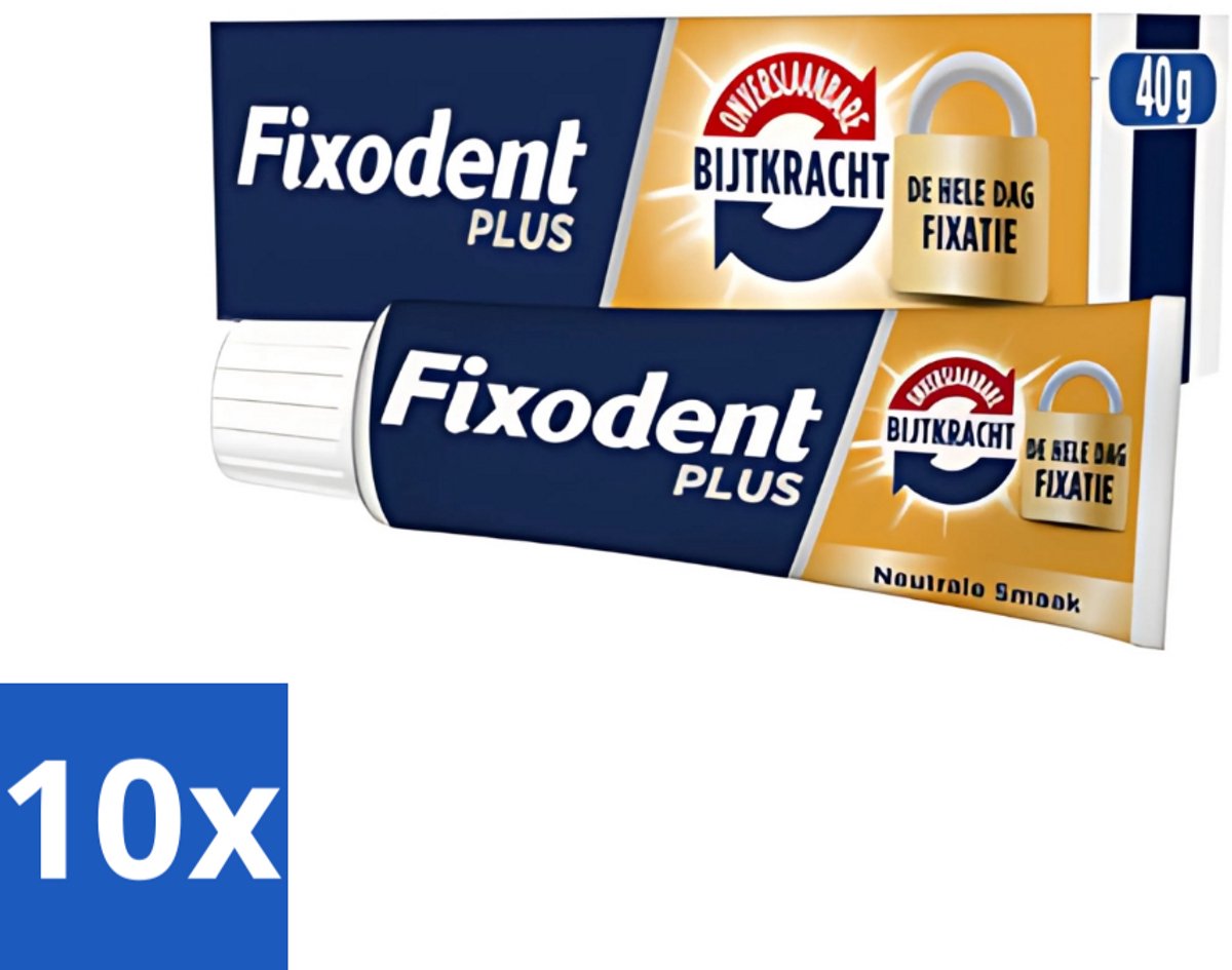 10 x Fixodent - Kleefpasta - Plus - Krachtige Hechting - 40 g - Kleefpasta Kunstgebit - Kunstgebit Hechting - Kunstgebit Fixatie - Kunstgebit Kleefpasta - Kunstgebit Comfort