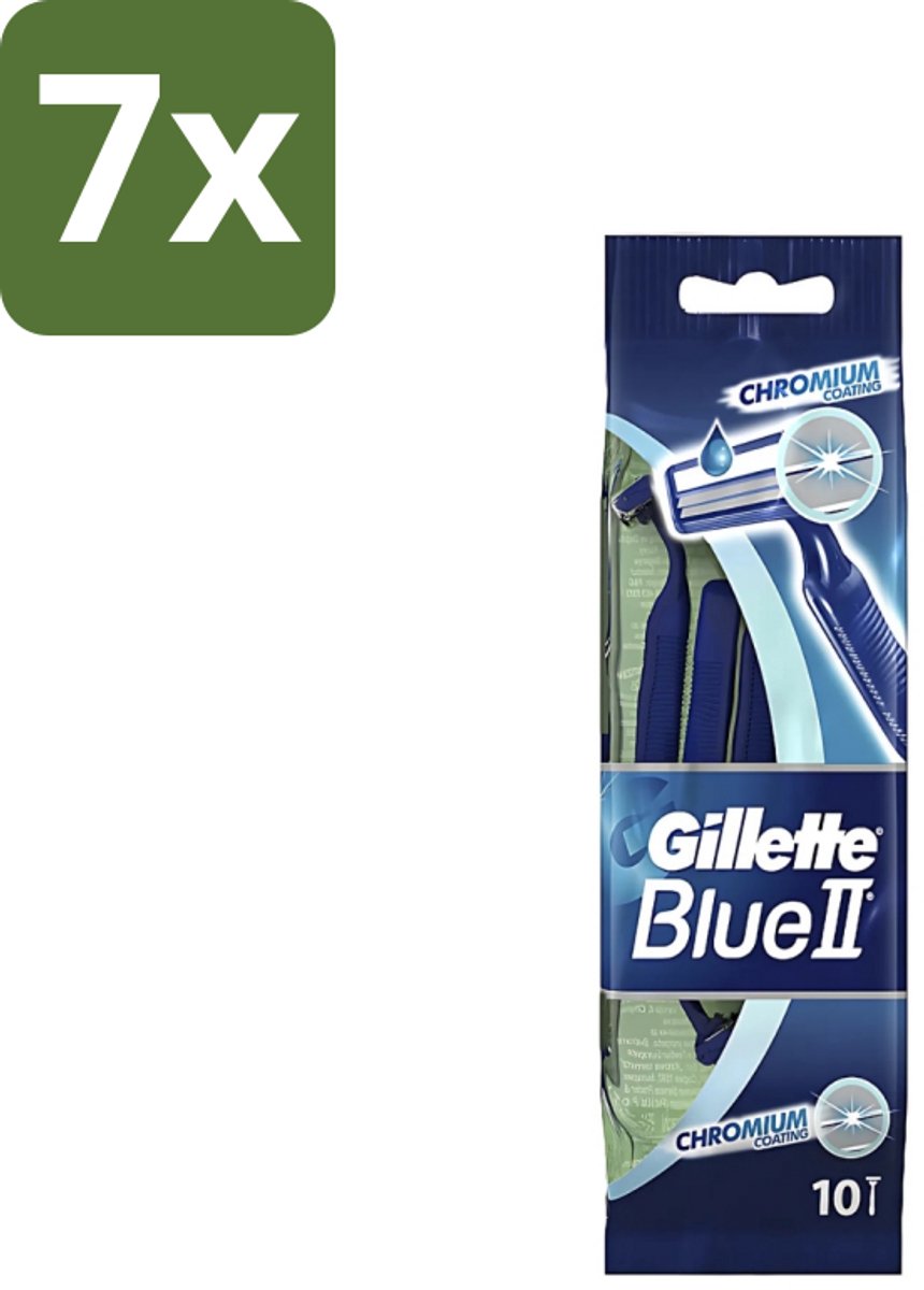 7 x Gillette - Blue 2 - Wegwerpscheermesjes - Chromium Coating - 10 Scheermesjes - Scheermesjes - Wegwerpscheermesjes - Gillette - Gromium Coating - Comfortabele Scheerbeurt