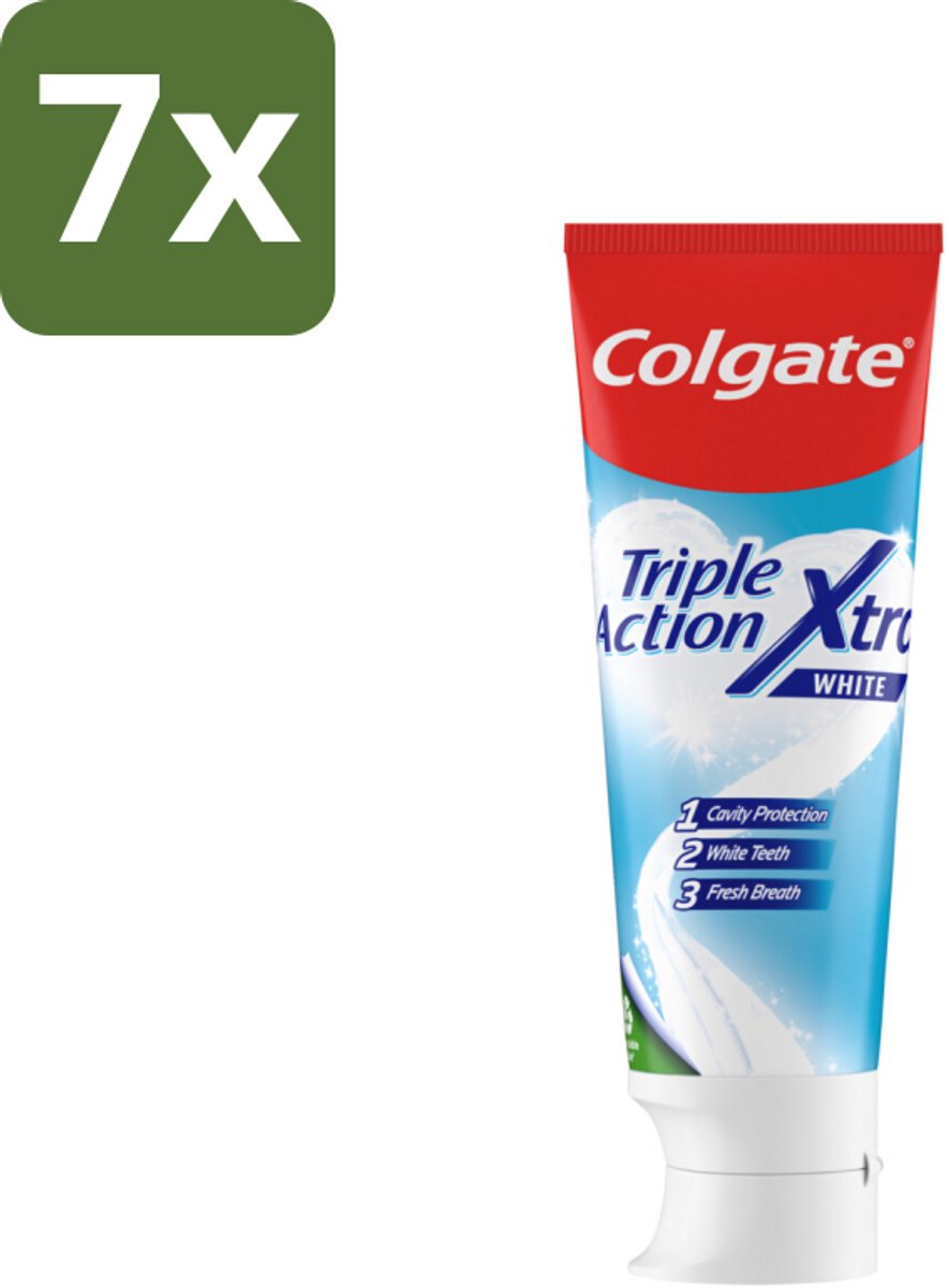 7 x Colgate Tandpasta Triple Action Xtra White 75 ml - Tandpasta - Gaatjes - Wittere Tanden - Frisse Adem - Mondverzorging