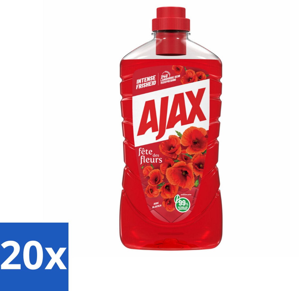 20 x Ajax Allesreiniger Fete de Fleur Rode bloemen 1 liter - Allesreiniger - Reinigingsmiddel - Bloemgeur - Natuurlijke Reiniging - Frisheid