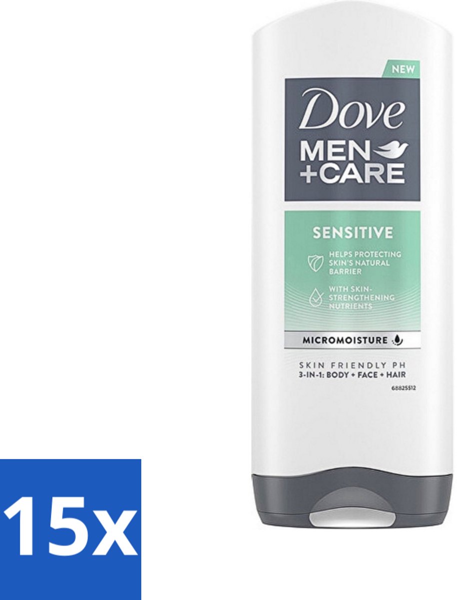 15 x Dove - Shower Gel - 3-in-1 - Men Care Sensitive - Verfrissend en zacht - 400 ml - Douchegel Mannen - Gevoelige Huid - 3-in-1 Douchegel - Mannelijke Huid Verzorging - Zachte Douchegel