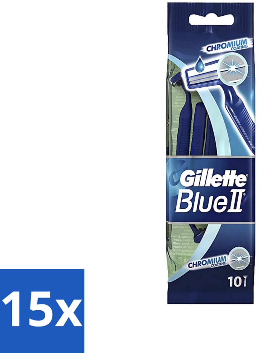 15 x Gillette - Blue 2 - Wegwerpscheermesjes - Chromium Coating - 10 Scheermesjes - Scheermesjes - Wegwerpscheermesjes - Gillette - Gromium Coating - Comfortabele Scheerbeurt