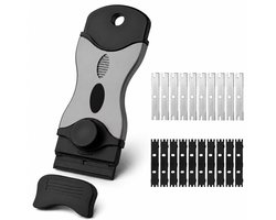 Grattoir à vitre avec lames interchangeables – 20 lames de rechange – Grattoir pour verre, plaque de cuisson et enlèvement d'autocollants – Outil de nettoyage – Noir