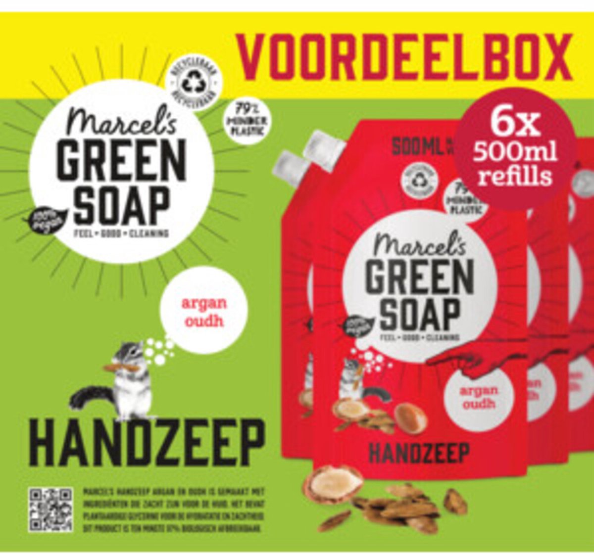 Marcel's Green Soap Handzeep Navulling Voordeelbox Argan & Oudh - 6 x 500 ml