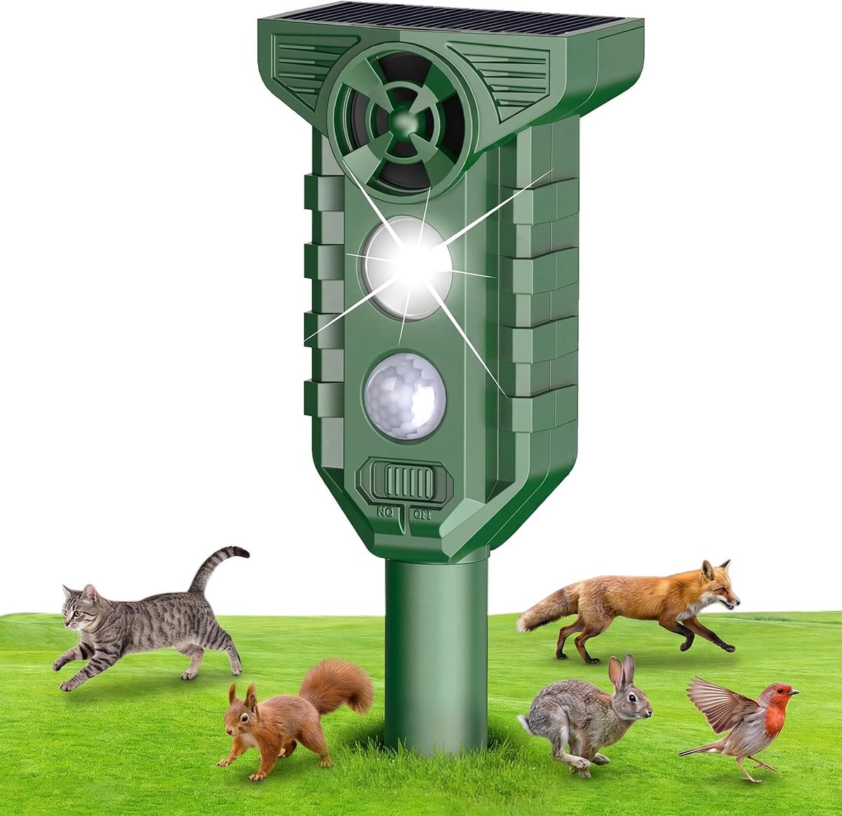 KZQ Zonne-Energie Ultrasone Vogel En Kattenverjager Met Ip65 Waterdicht Led Zaklamp Voor Tuin Terras En Gazon Groen