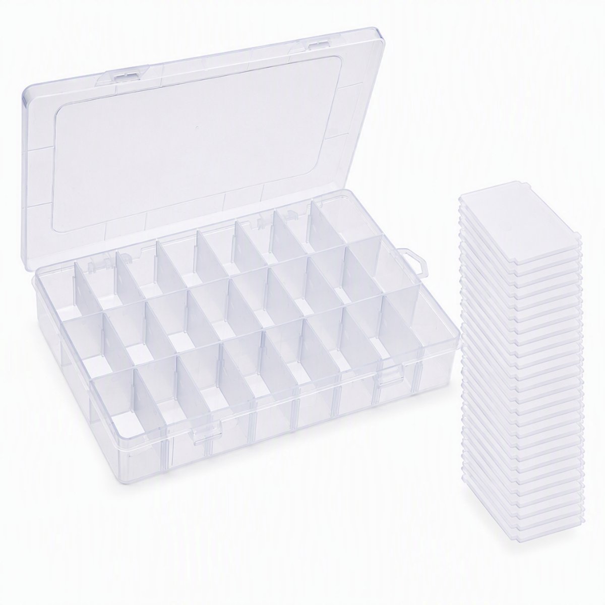 TEKROA® Opbergbox met 24 Vakjes – Verwijderbare planken – Opbergorganizer voor kralen, sieraden en kleine onderdelen – 19,5 x 13,2 x 3,6 cm