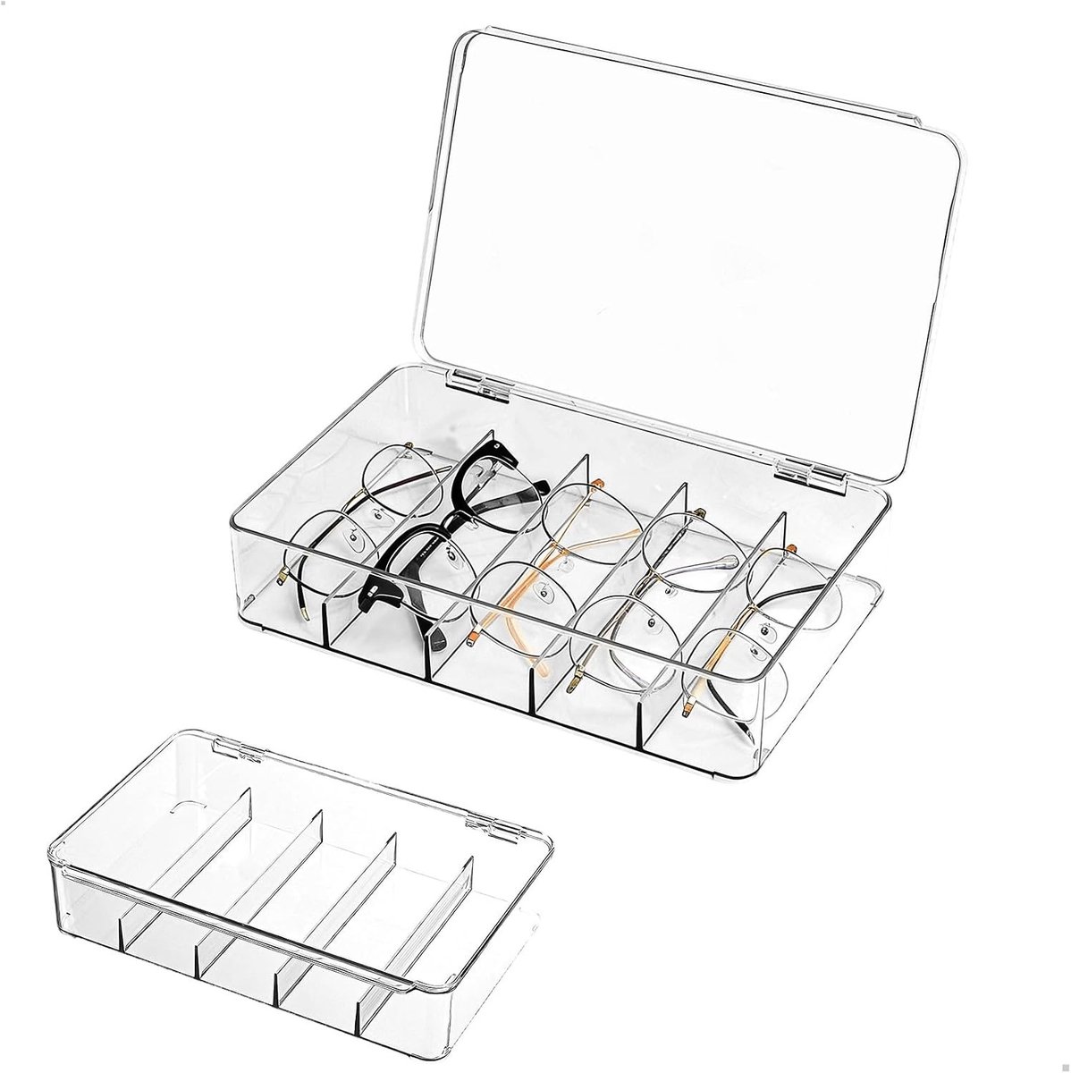 Zonnebril Organizer, Acryl Opbergdoos voor Zonnebrillen, Geschikt voor Diverse Brillen, 27 x 18.5 x 5.8 cm, Perfect voor Thuis en Reizen, Ruimtebesparend en Stijlvol
