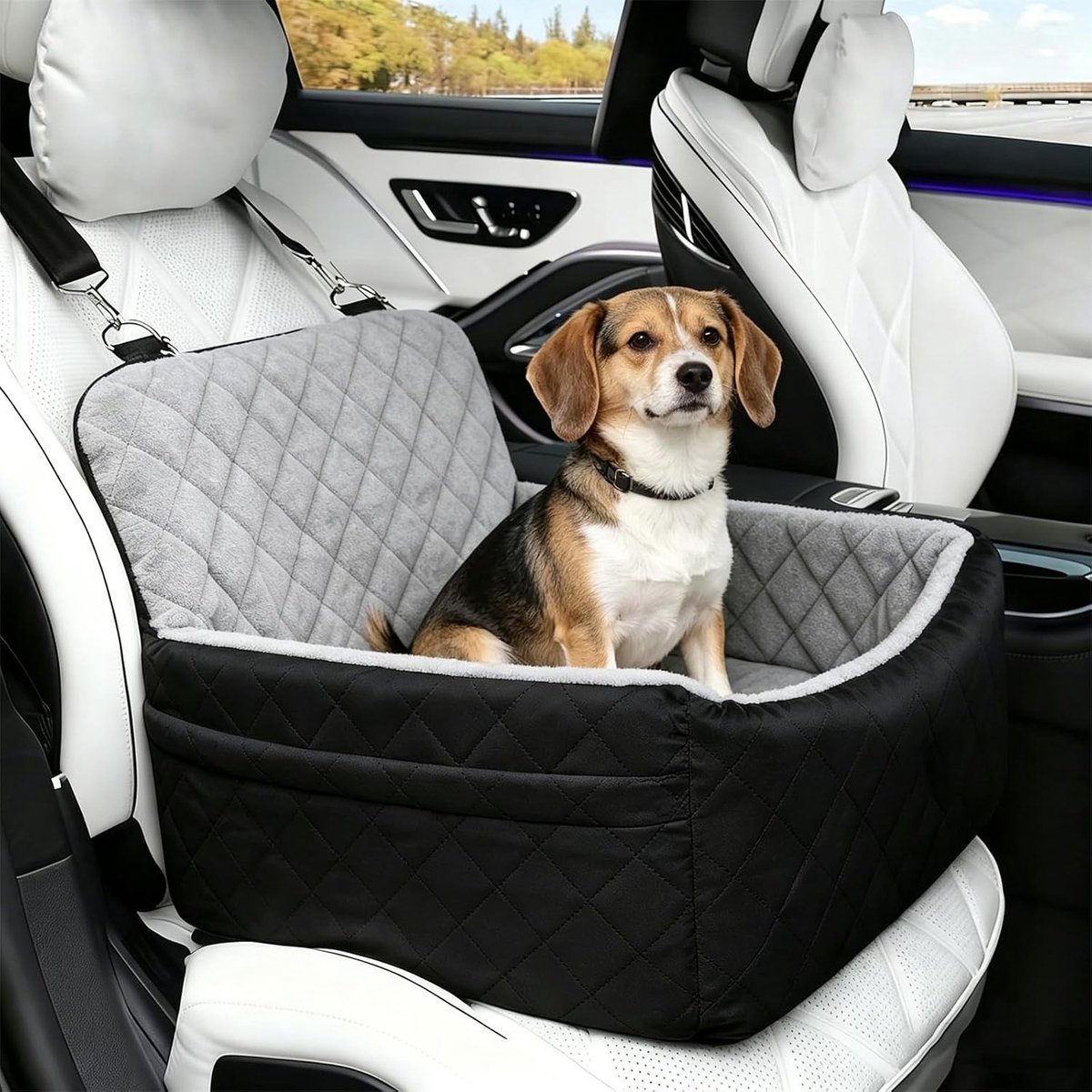 Comfortabele hondenautostoel van pluche voor kleine honden tot 9 kg, met traagschuim en veilige bevestiging