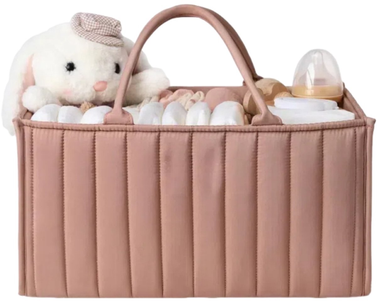 Opbergmand voor babyluiers en babybenodigdheden - draagbare waterdichte luiermand met uitneembare tussenschotten - Ideaal kraamcadeau - essentieel voor pasgeborenen - lichtroze