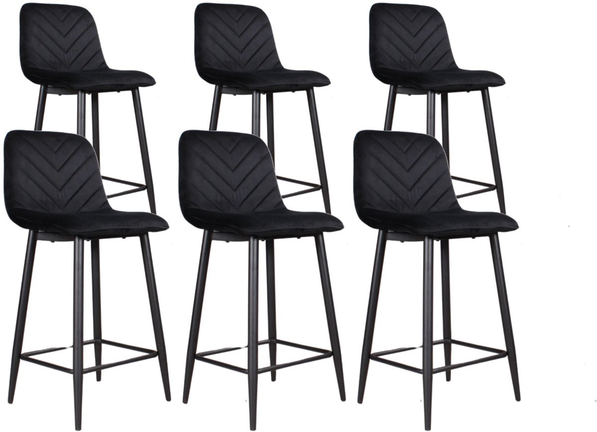 DS4U® - Gaby barkruk 65 cm - Set van 6 - Zwart - Velvet