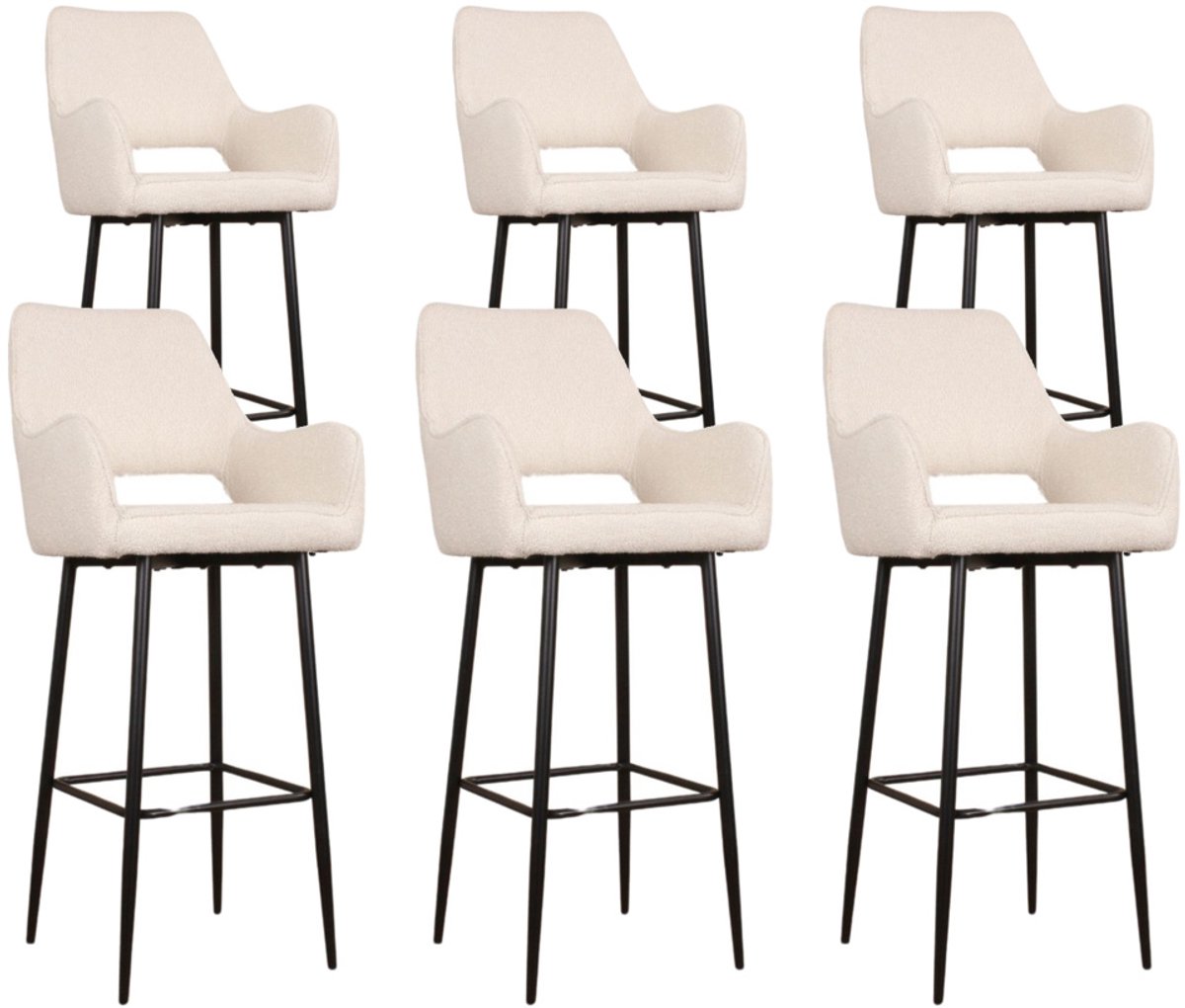 DS4U® - Lenon barkruk 75 cm - Set van 6 - Ivoor - Boucle - Met armleuning