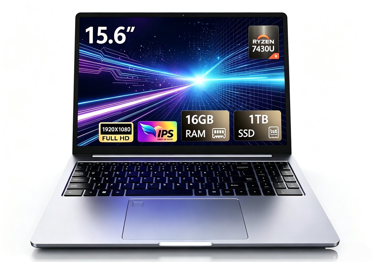 A15 Pro Laptop - 16 Inch 2.5K 120Hz Scherm - AMD Ryzen 5 7430U Processor - 16GB DDR4 Geheugen 1TB SSD Opslag - Metalen Behuizing - Windows 11 - Voor Werk Studie en Gaming Zilver