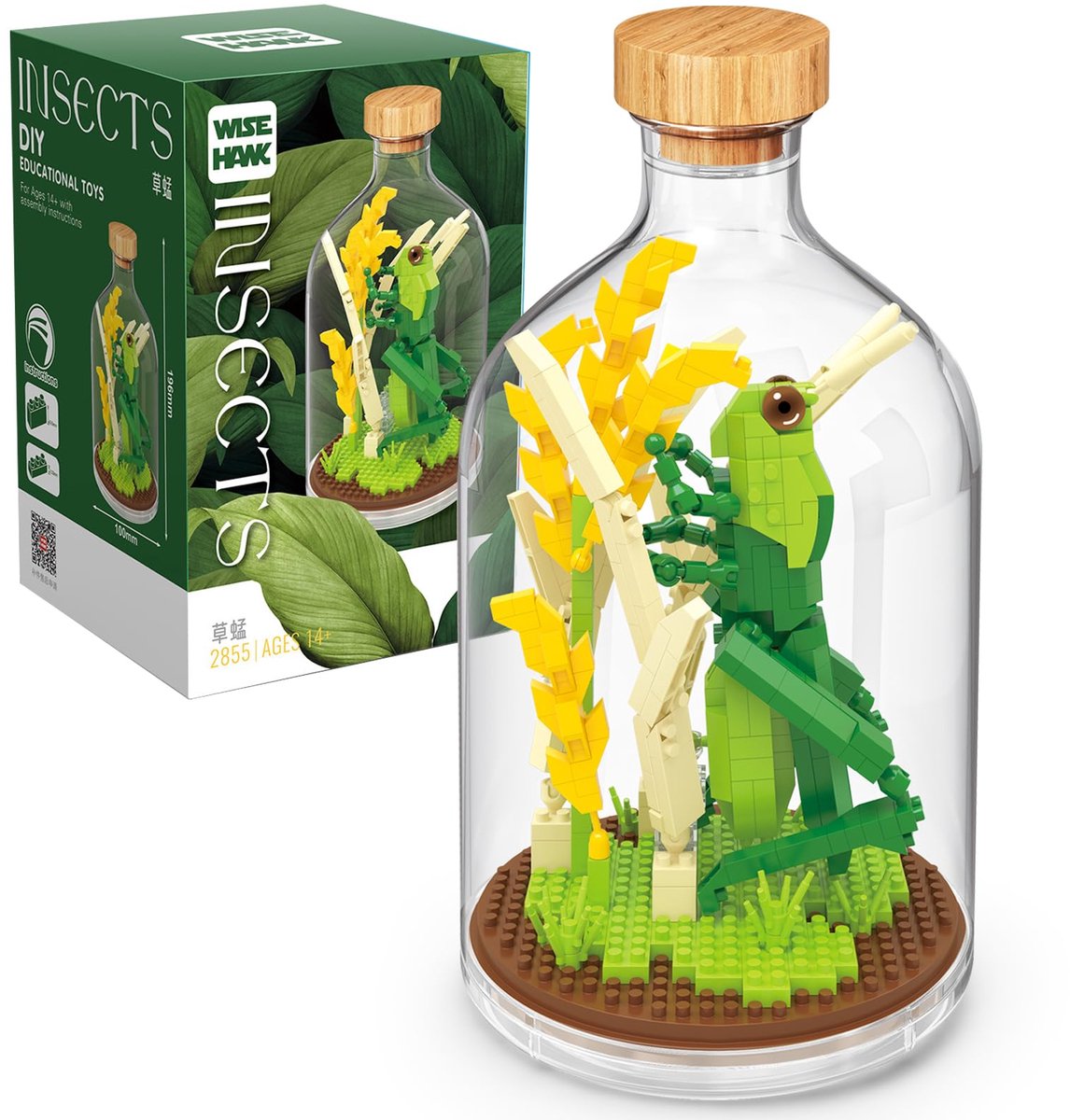 VONKELIOS®Mini Insecten Collectie Vriendenset, Bouwpakket Dieren voor Volwassenen, Cadeautjes voor Feestjes voor Vrienden, Insecten Bouwblokken voor Kantoor en Woondecoratie, Cadeau voor Nieuwjaar, Pasen en Verjaardagen voor Gezinnen (Sprinkhaan)