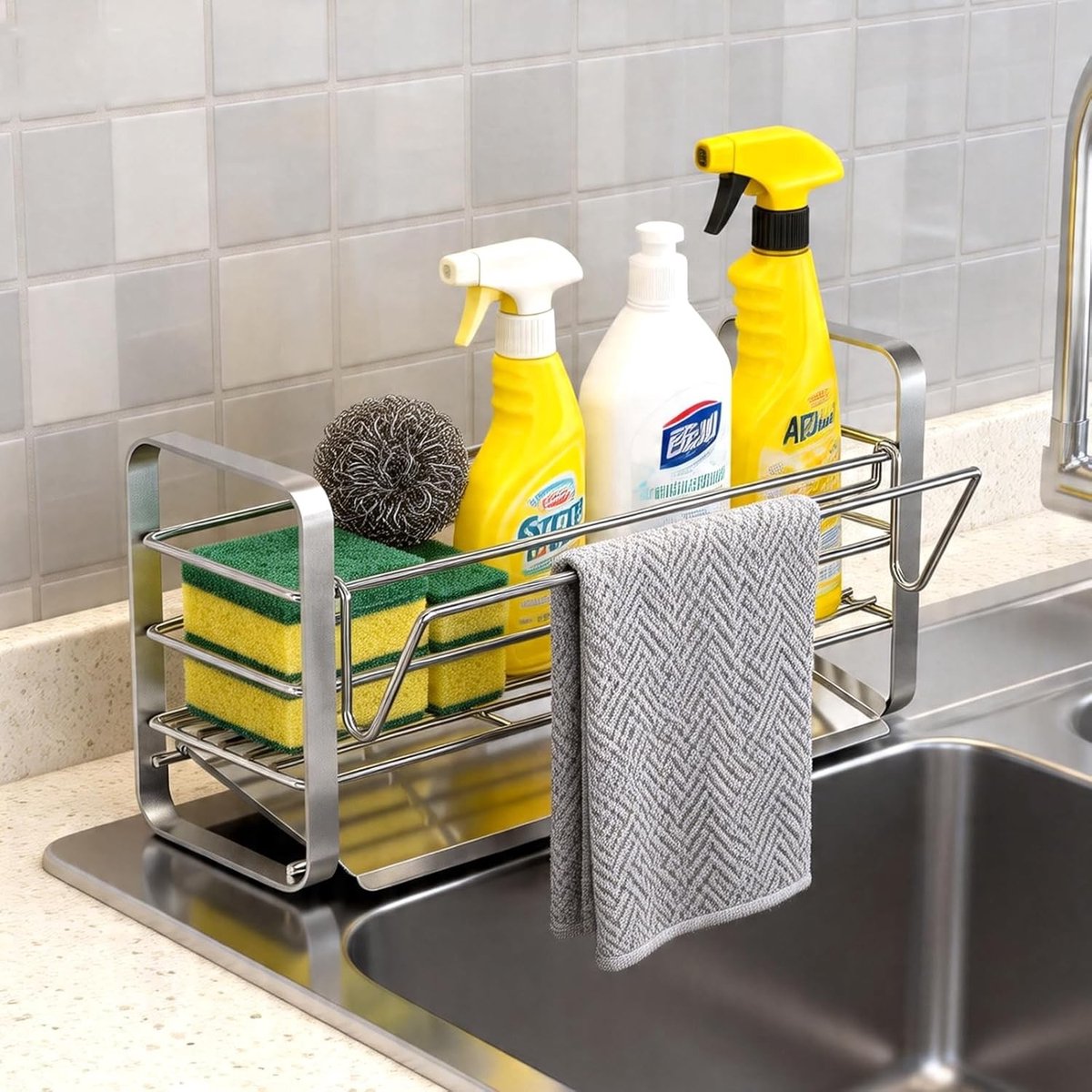 RVS Afwasbak Organizer met Sponshouder voor Keuken, Ruimtebesparend en Praktisch Accessoire