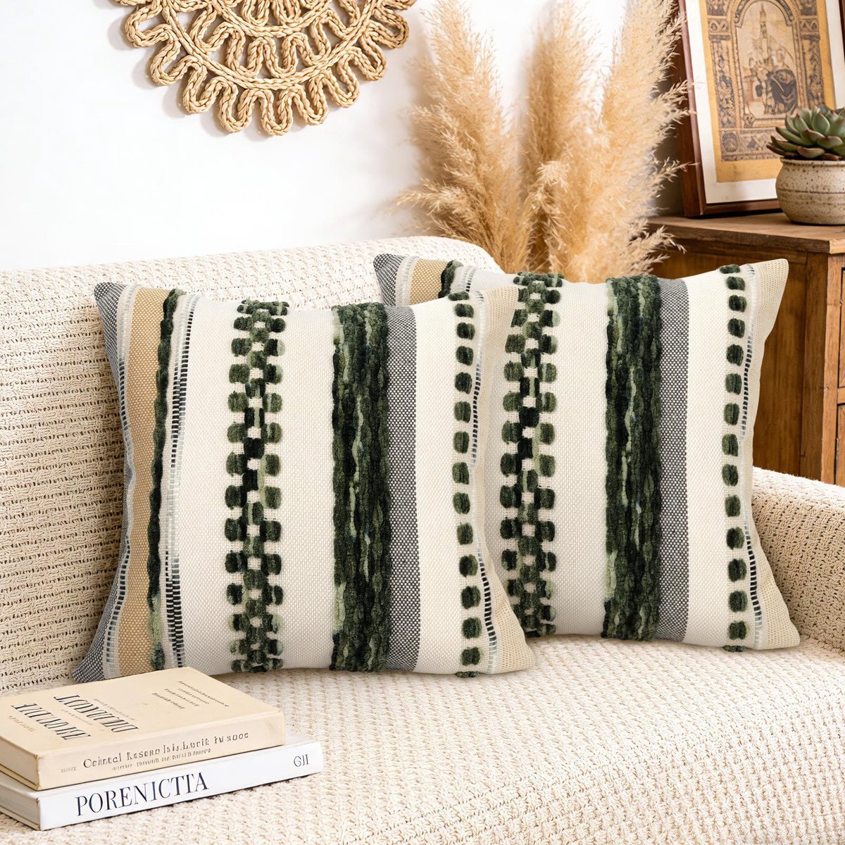 Elzusha - Set van 2 Decoratieve Kussenhoezen met Streepdesign