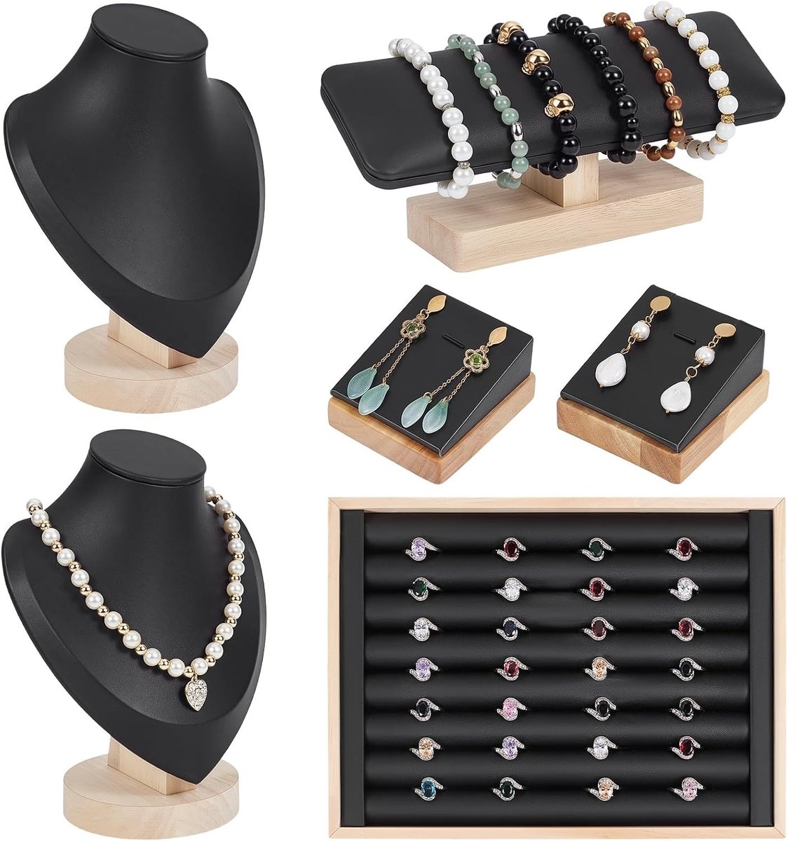 Fluwelen sieraden display set met 6 stuks voor halskettingen, armbanden en oorbellen - Perfect voor verkoop en organisatie thuis of in de winkel