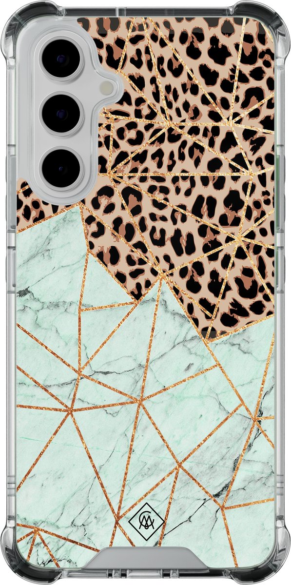 Casimoda® hoesje - Geschikt voor Samsung Galaxy A55 - Luipaard Marmer Mint - Shockproof case - Extra sterk - - Multi, Transparant
