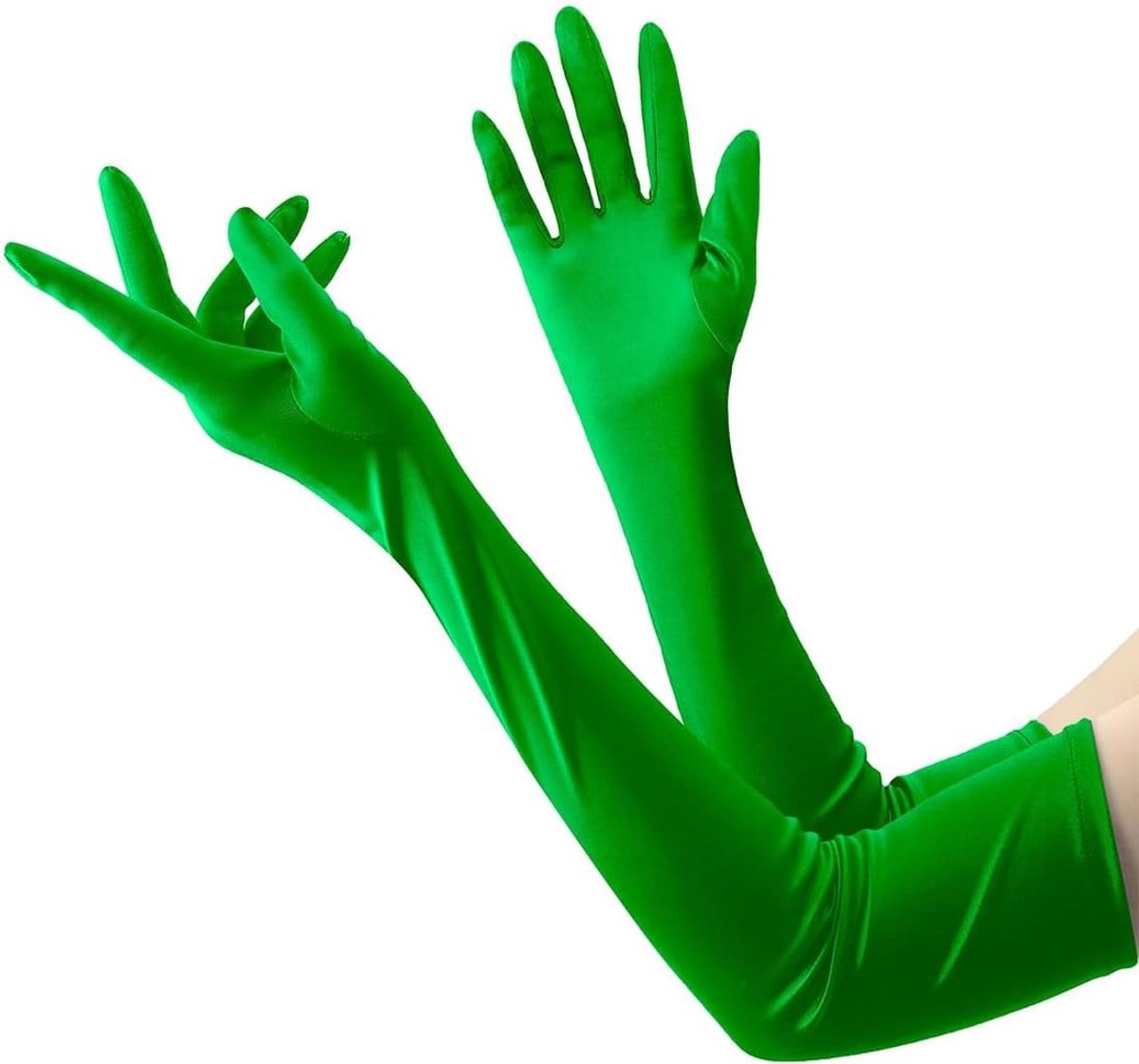Elegante Lange Elastische Handschoenen voor Vrouwen - Perfect voor Avondkleding, Halloween en Carnaval (Groen)