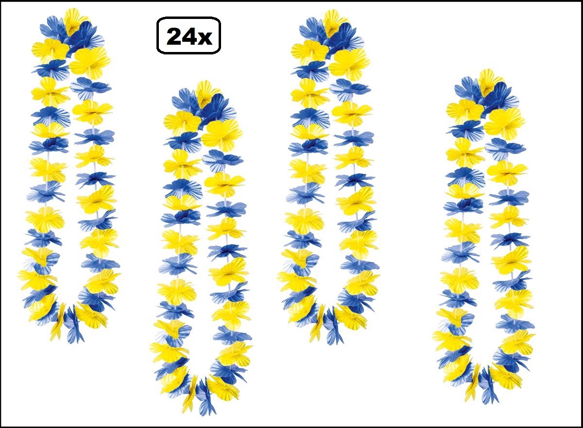 24 stuks Hawai slinger blauw/geel - bloemenkrans - Tropical thema feest hawaii krans