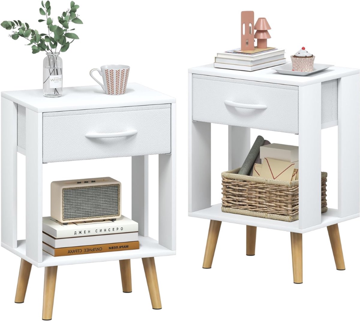 ZRNS® Nachtkastje Set van 2 - Met Lade en Open Plank - Wit