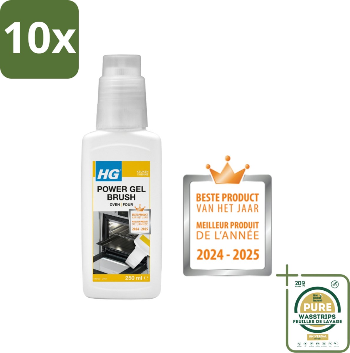 10 x HG - Power Gel Brush Oven - Zeer Hechtende Formule - Inclusief Borsteltje - 250 ml - Grootverpakking - Oven Reinigen - Bakplaat Reinigen - Grill Reinigen - Barbecue Reinigen - Vet Verwijderen
