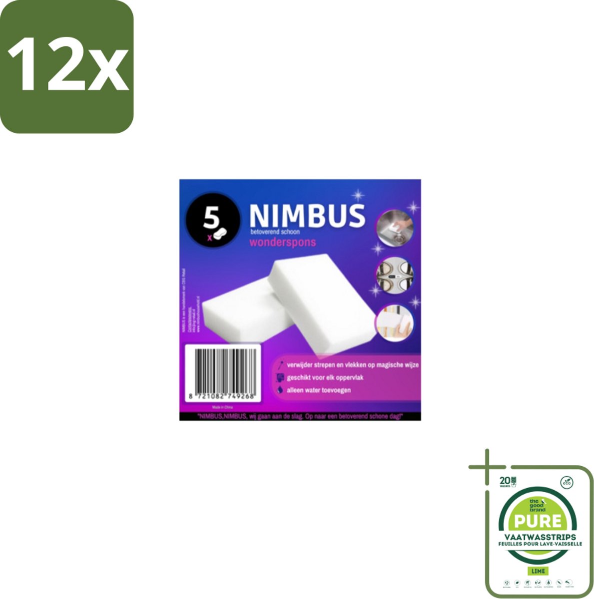 NIMBUS – Wonderspons – Melamine Spons – Voordeelverpakking - Voordeelverpakking - 12 stuks - Schoonmaak - Reiniging