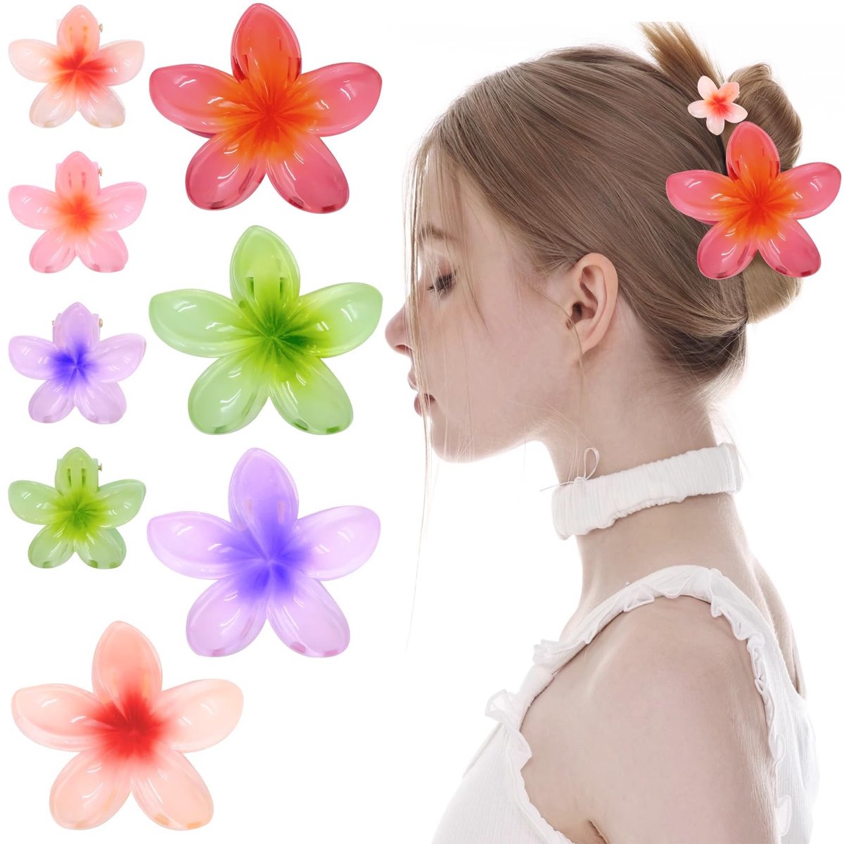 Elzusha - Set van 8 Hawaii Haarclips met Bloemen voor Strandfeesten