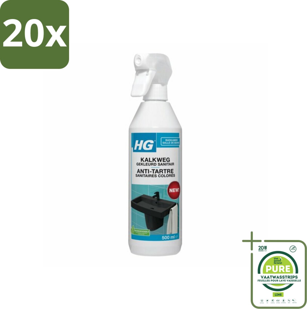 20 x HG Kalkweg Gekleurd Sanitair 500 ml - Grootverpakking - Kalkverwijderaar - Gekleurd Sanitair - Badkamerschoonmaak - Kalk - Kranen Schoonmaken