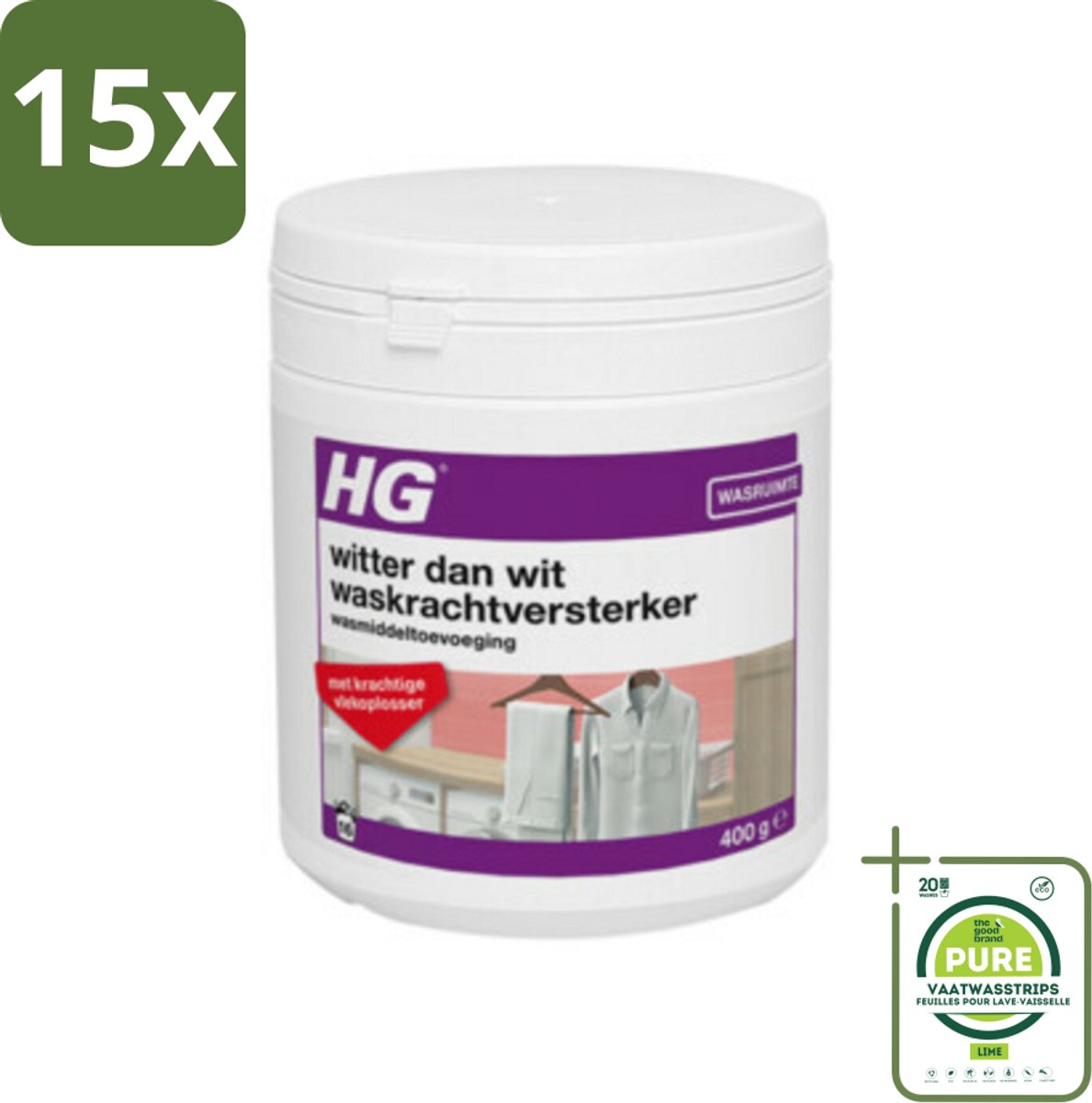 15 x HG Witter Dan Wit Waskrachtversterker Met Vlekoplosser 500 gr - Grootverpakking - Witwasmiddel - Wasversterker - Vlekkenverwijderaar - Witwas - Wasmiddeltoevoeging