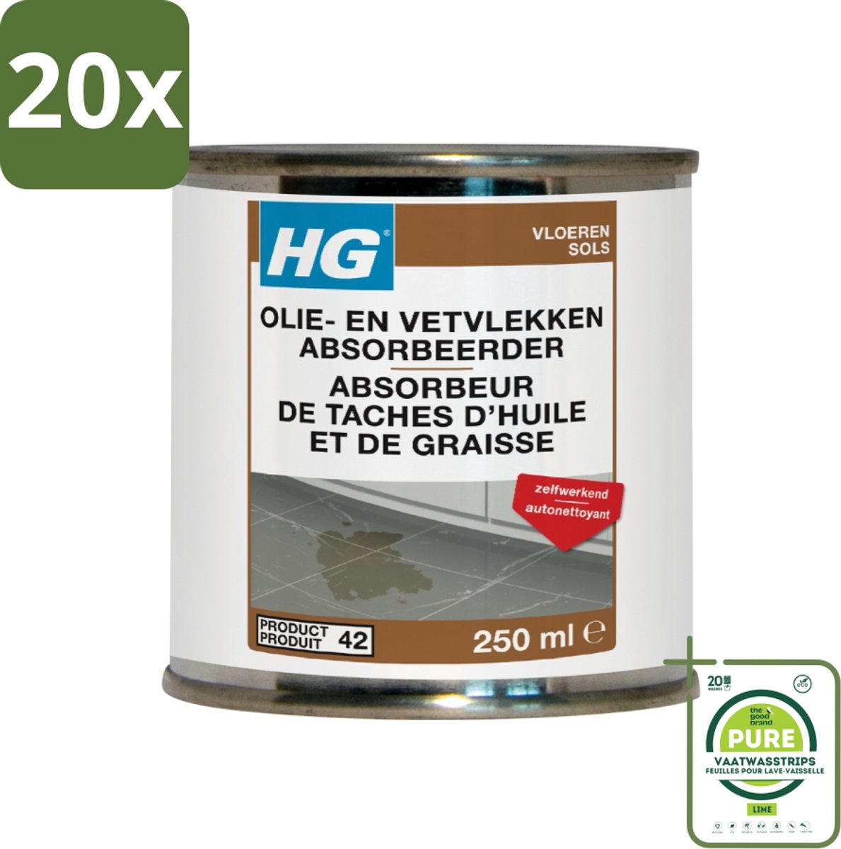 20 x HG Natuursteen Olie & Vetvlekken Absorbeerder 250 ml - Grootverpakking - Olievlekken Verwijderen - Vetvlekken Verwijderen - Natuursteen Reiniging - Vloeren Schoonmaken - Plavuizen Schoonmaken