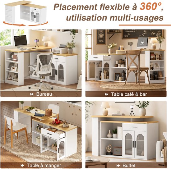 Stilvora Keukeneiland Met 360 Graden Draaibaar Tafelblad Opbergruimte Lade En Planken Voor Kleine Keuken Wit Mdf 136x50x78 Cm van Outdoorchef — afbeelding 5