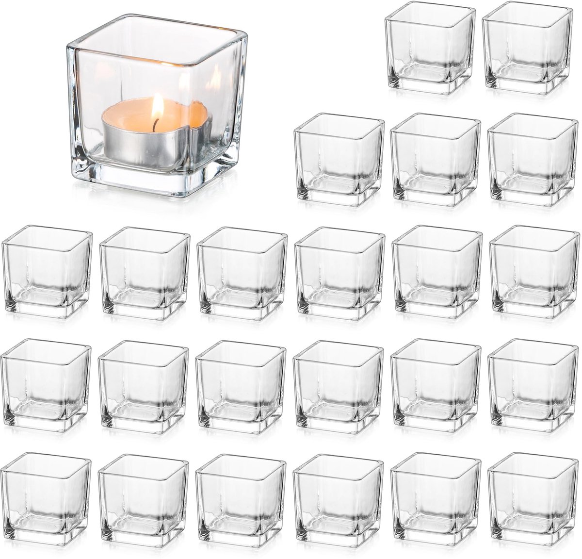 Elzusha - Set van 24 Vierkante Glas Theelichthouders