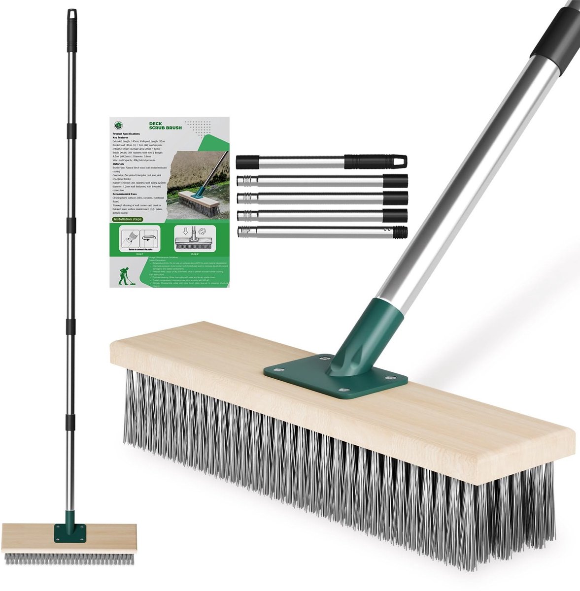 Elzusha - Heavy Duty Wire Broom, Tuinborstel met 144 cm Lange Steel